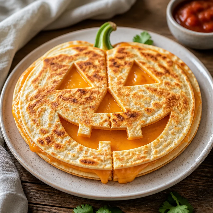 Jack-o'-Lantern Quesadillas for Halloween celebration
