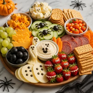 Minute Halloween Snack Board with festive treats for Halloween parties