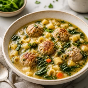 Delicious bowl of Minute Italian Wedding Soup, perfect for a weeknight meal.