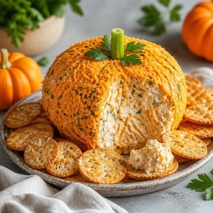 No-Bake Pumpkin Cheese Ball served on a platter for fall parties