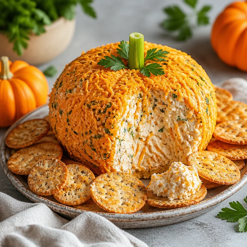 No-Bake Pumpkin Cheese Ball served on a platter for fall parties
