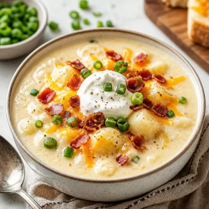 Creamy one-pot loaded baked potato soup topped with cheese and green onions