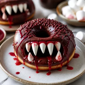 Delicious Vampire Donuts decorated with spooky designs for Halloween treats